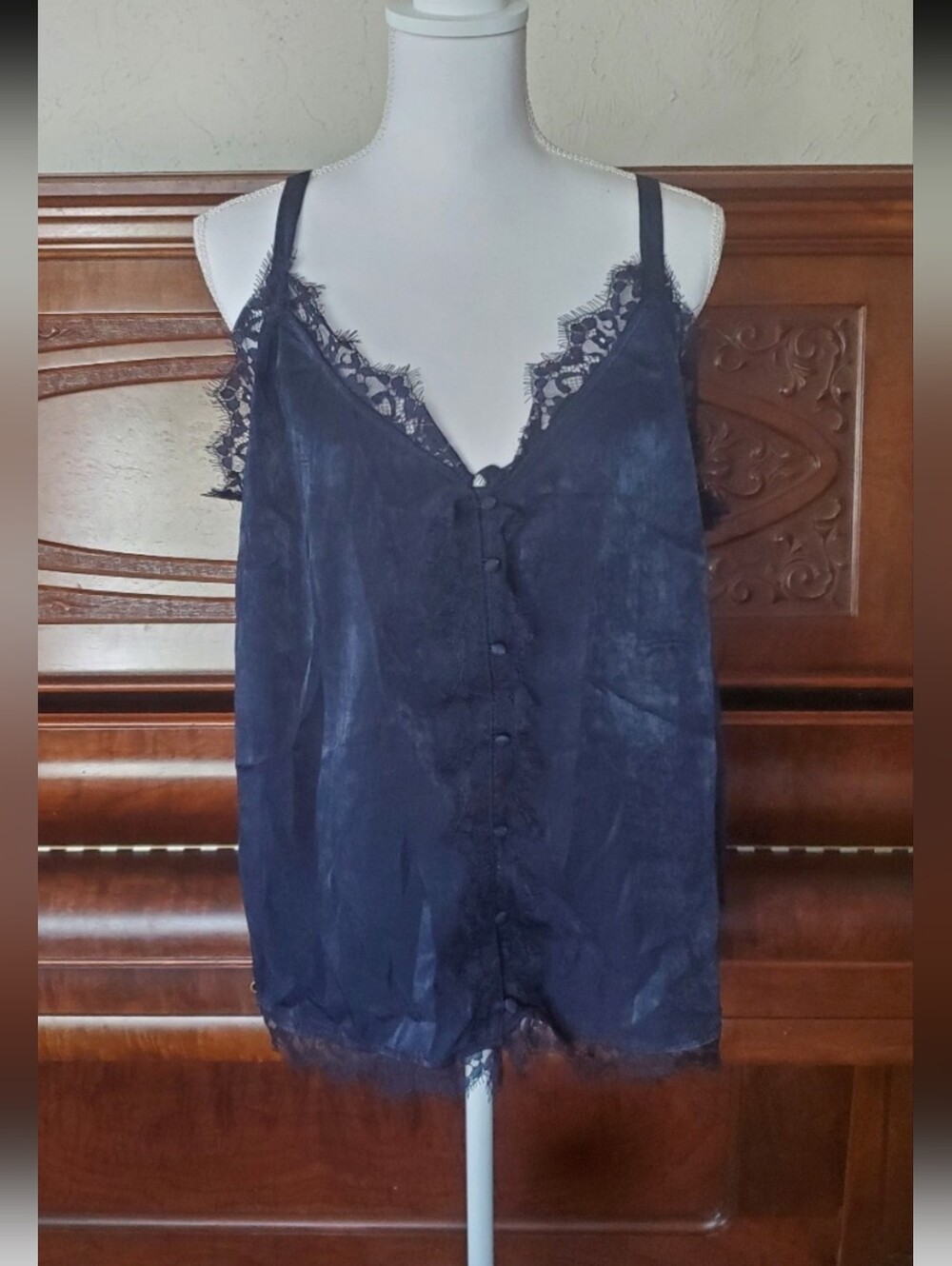 Blue Satin Lace Top Cami Lace Top Blue Camisole Lace Satin Top Blue Lace Tank 1X